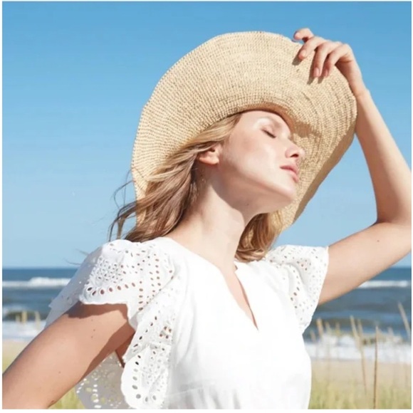 NWT Mar y Sol Grace Raffia Crocheted Sun Hat Natural - Picture 3 of 6